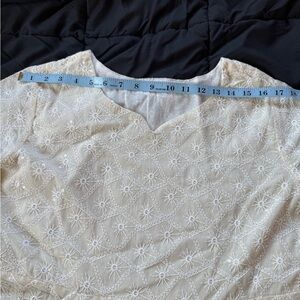 Cream Embroidered V-Neck Top